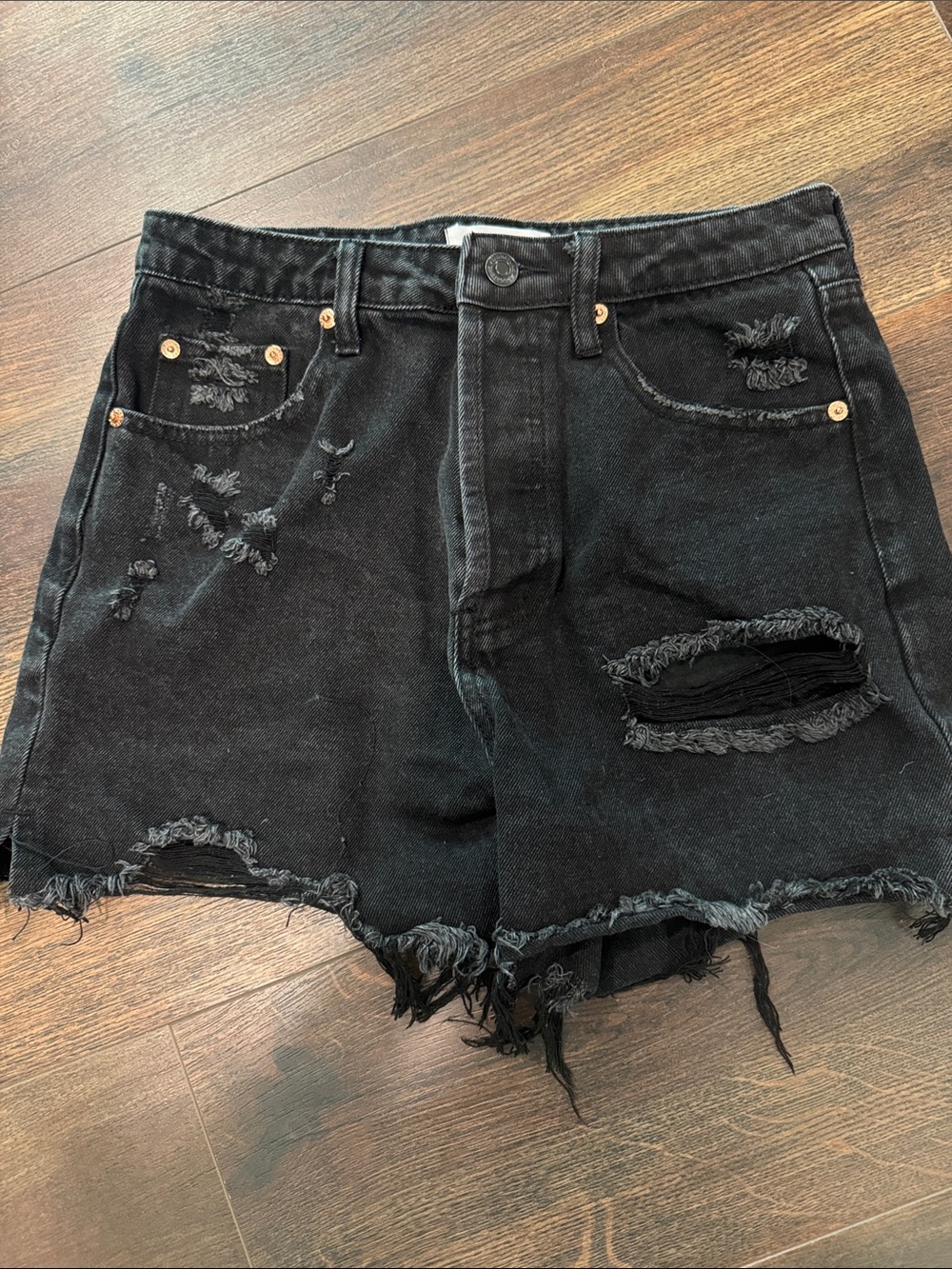 TALULAH Black Distressed High-Rise Denim Shorts nwot size M